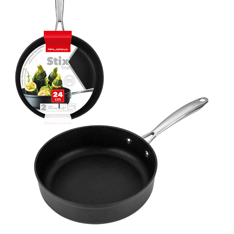 Patelnia aluminiowa głęboka na indukcję i gaz Florina Stix czarna aluminium 24 cm 2,5 l