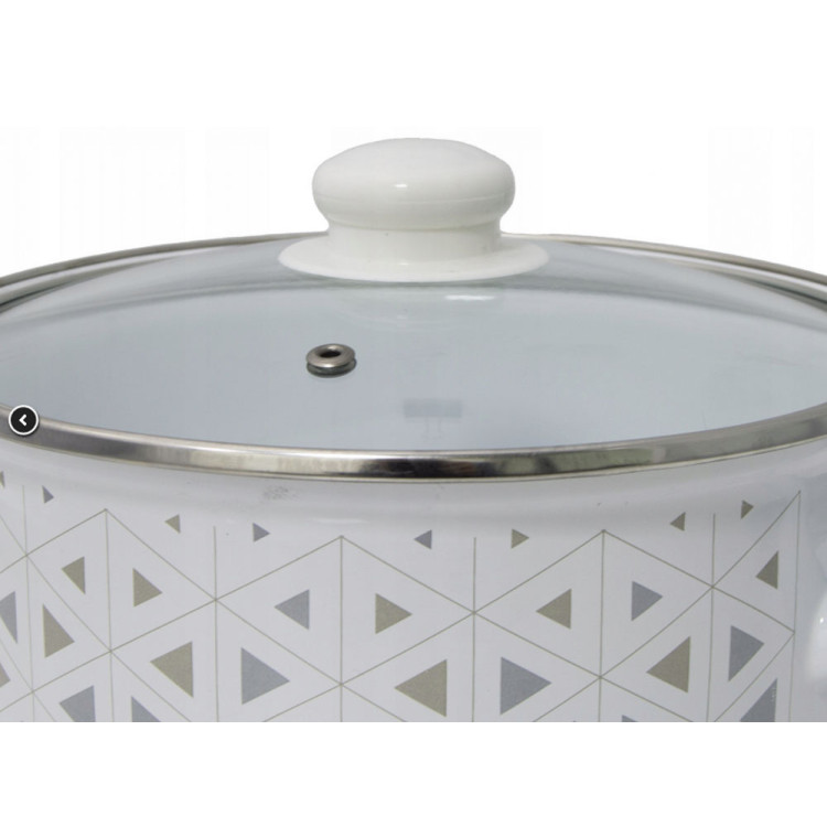 Garnek emaliowany 1.2 L prosty z pokrywką 14 cm Meyerhoff biały w trójkąty