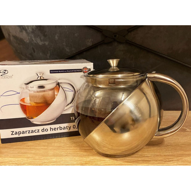 Dzbanek szklany z zaparzaczem do herbarty ziół 750 ml srebrny Meyerhoff TR-108-1