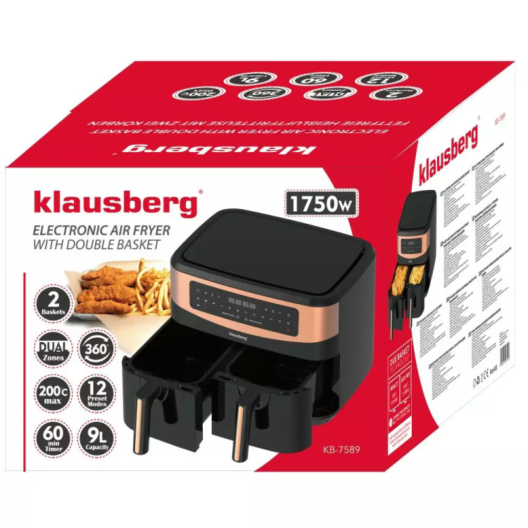 Frytkownica beztłuszczowa z podwójnym koszem 9L Klausberg KB 7589 1750W