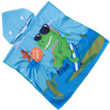 Ręcznik plażowy dla dzieci 60x120 cm Cotton World poncho z kapturem chłonna mikrofibra dinozaur na leżaku PD 100-B (8)