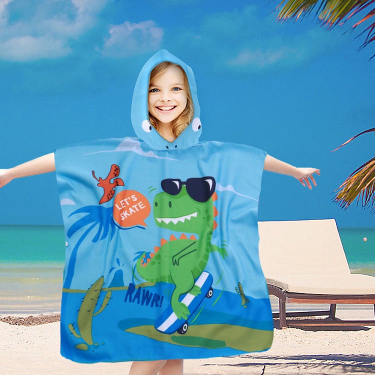 Ręcznik plażowy dla dzieci 60x120 cm Cotton World poncho z kapturem chłonna mikrofibra dinozaur na leżaku PD 100-B (8)