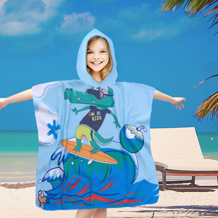 Ręcznik plażowy dla dzieci 60x120 cm Cotton World poncho z kapturem chłonna mikrofibra krokodyl na fali PD 100-B (11)