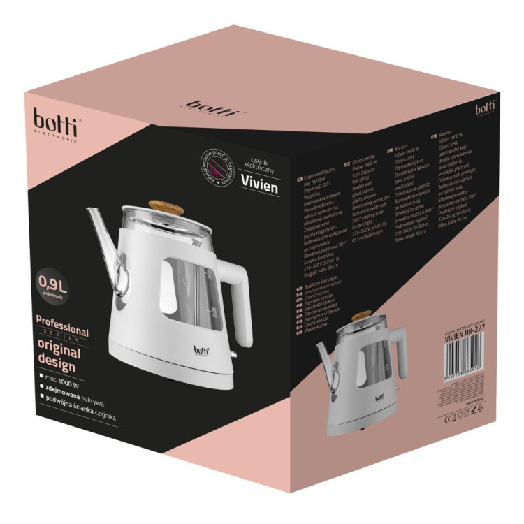 Czajnik elektryczny Botti Electronic Vivien 0,9L biały 1000W Czajnik elektryczny Botti Electronic Vivien 0,9L biały 1000W