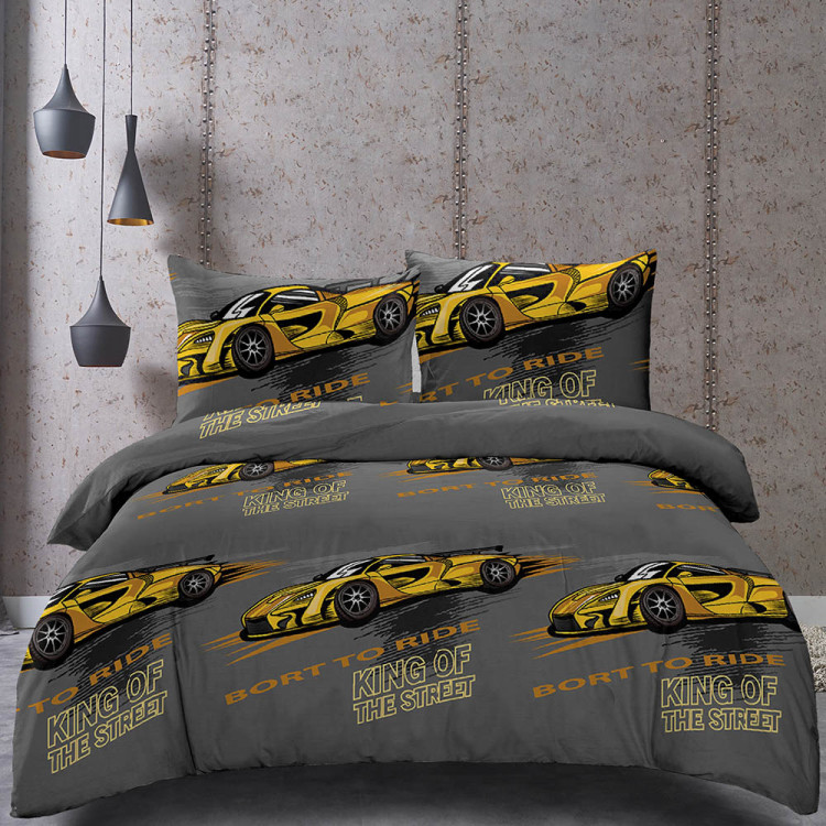 Pościel 160x200 dla dzieci bawełna satynowa 3D Cotton World gruba 3 części 2512 samochód wyścigowy