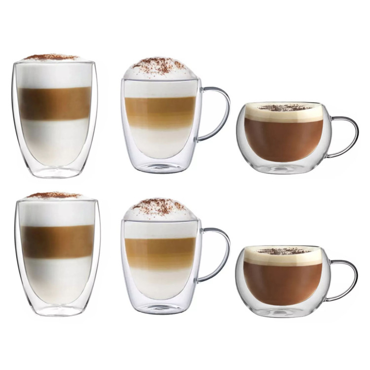 Szklanki termiczne do kawy latte 2x350 ml 2x300 ml oraz 2x270 ml MG Home Dolce zestaw 6 sztuk
