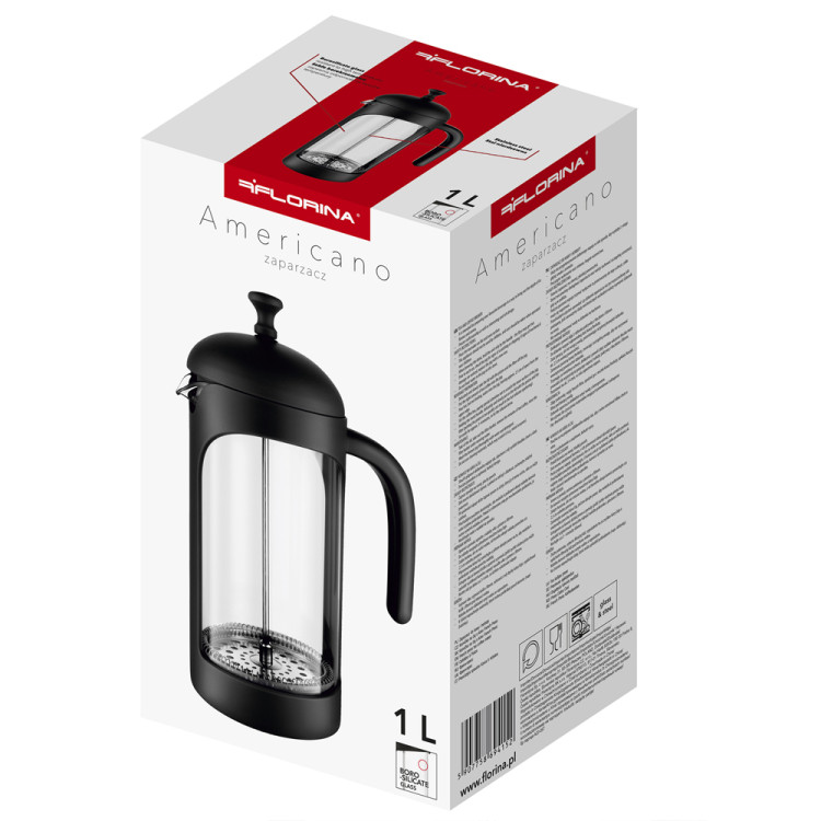 Szklany zaparzacz tłokowy do herbaty kawy ziół 600 ml Florina Americano