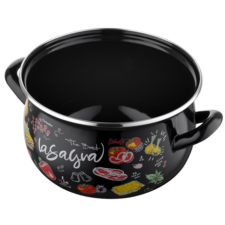 Garnek emaliowany czarny z pokrywką 18 cm Emalia Pleszew Pyza Lasagna