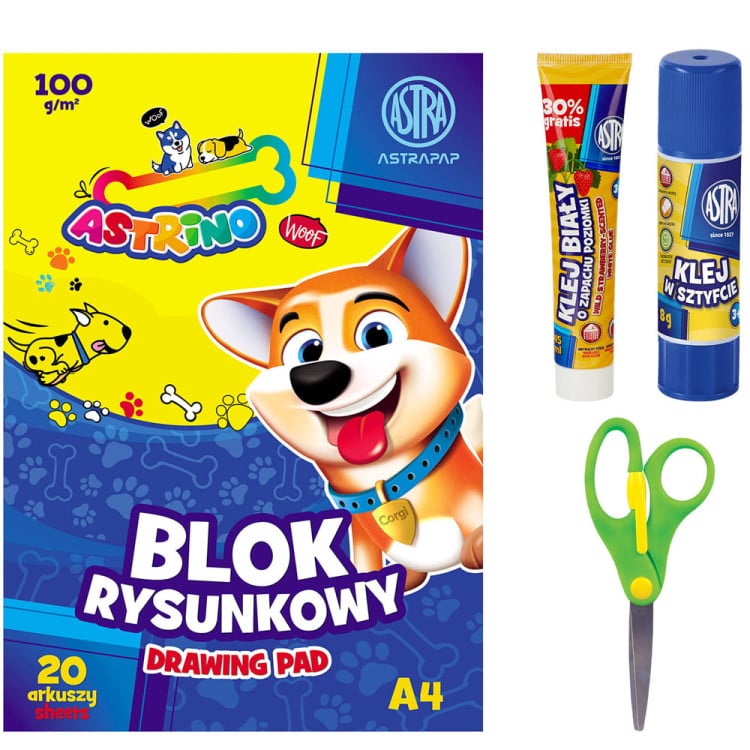 Wyprawka szkolna zestaw dla dzieci ASTRA S 12 elementów kredki farby plastelina