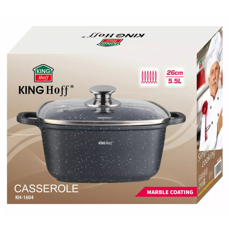 Garnek marmurkowy kwadratowy 5.5 l z pokrywką Kinghoff KH 1604 indukcja gaz