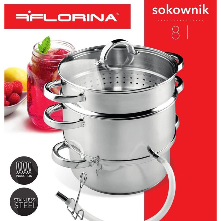 Sokownik stalowy 8 l Florina 2 w 1 garnek do soku oraz parowar indukcja gaz