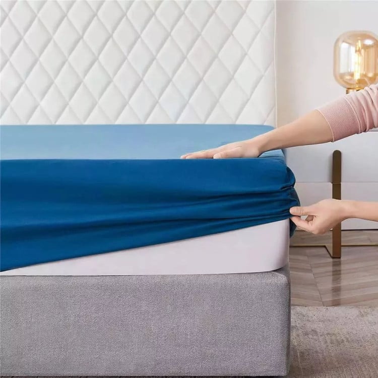 Prześcieradło 160x200 bawełniane Cotton World grube z gumką granatowe