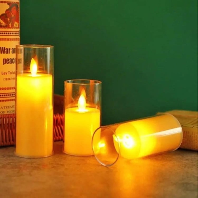 Świeczki LED w obudowie z ruchomym płomieniem zestaw 3 sztuk 10/12.5/15 cm wkłady LED do zniczy imitacja wosku