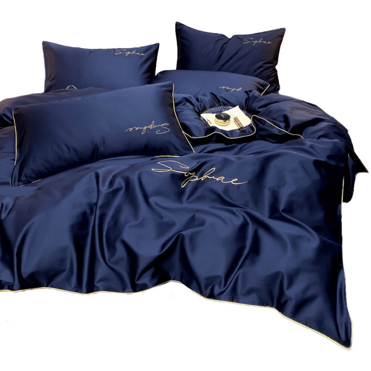 Pościel haftowana 140x200 mikrofibra Cotton World 2 części 2599 granat