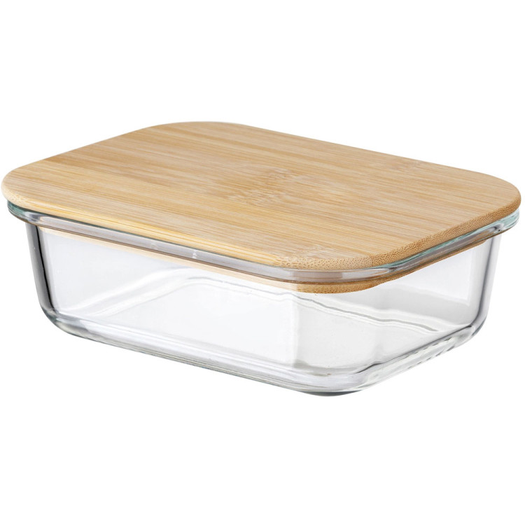 Zestaw 4 pojemników szklanych lunchbox z bambusową pokrywką 1500/1050/640/370 ml żaroodporne