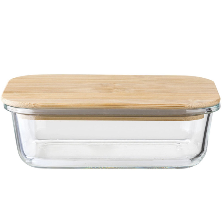 Zestaw 4 pojemników szklanych lunchbox z bambusową pokrywką 1500/1050/640/370 ml żaroodporne