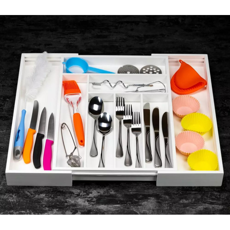 Wkład rozsuwany do szuflady biały na sztućce 52x43x5 cm Kinghoff KH 1748 bambusowy organizer