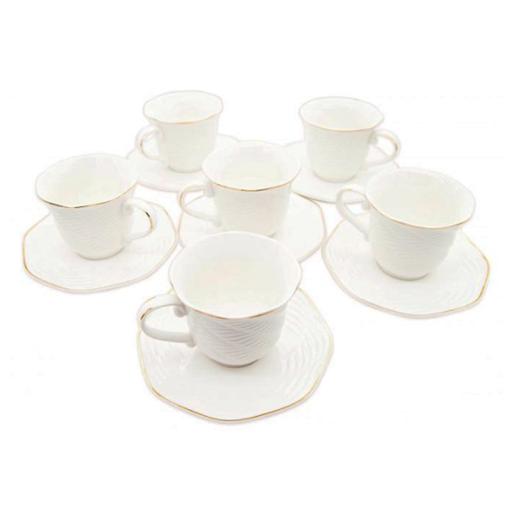 Serwis kawowy biały na 6 osób porcelana zestaw 6 filiżanek ze spodkami Bella Fiore 2302