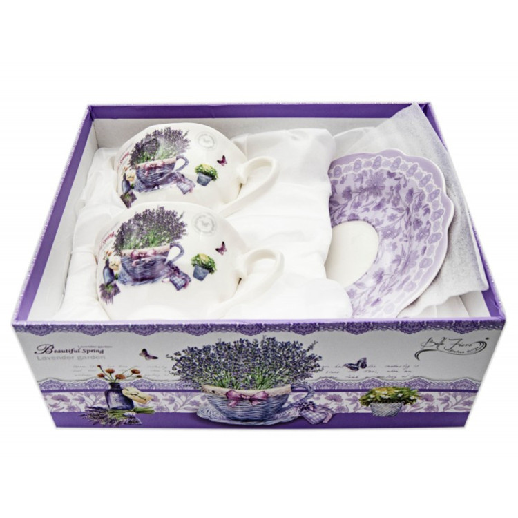 Serwis kawowy na 2 osoby porcelana zestaw 2 filiżanek ze spodkami Bella Fiore lawenda 38975