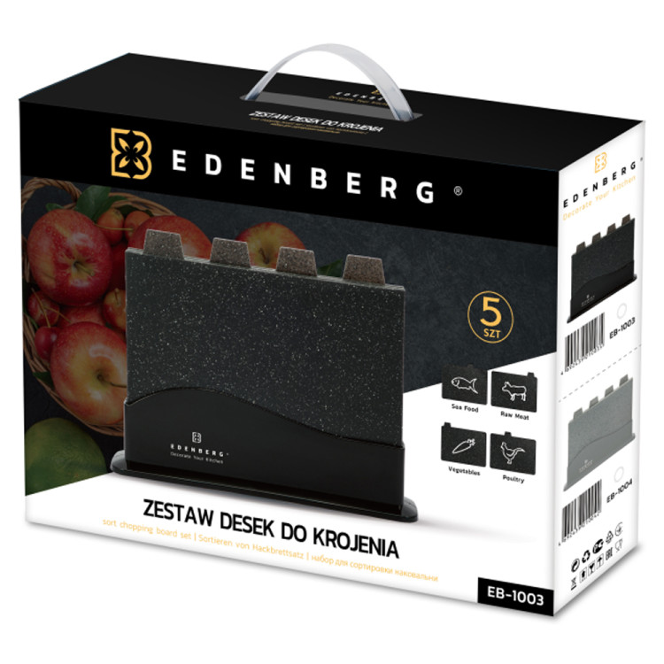 Zestaw 4 desek do krojenia ze stojakiem czarny marmur Edenberg EB 1003