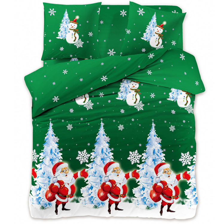 Pościel świąteczna 160x200 bawełna satynowa 3D Cotton World gruba 3 części 2416 mikołaj