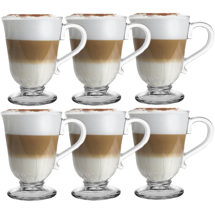 Szklanki z uchem 320 ml Florina Siena kubki do herbaty kawy latte macchiato komplet 6 sztuk w zestawie z długimi łyżeczkami