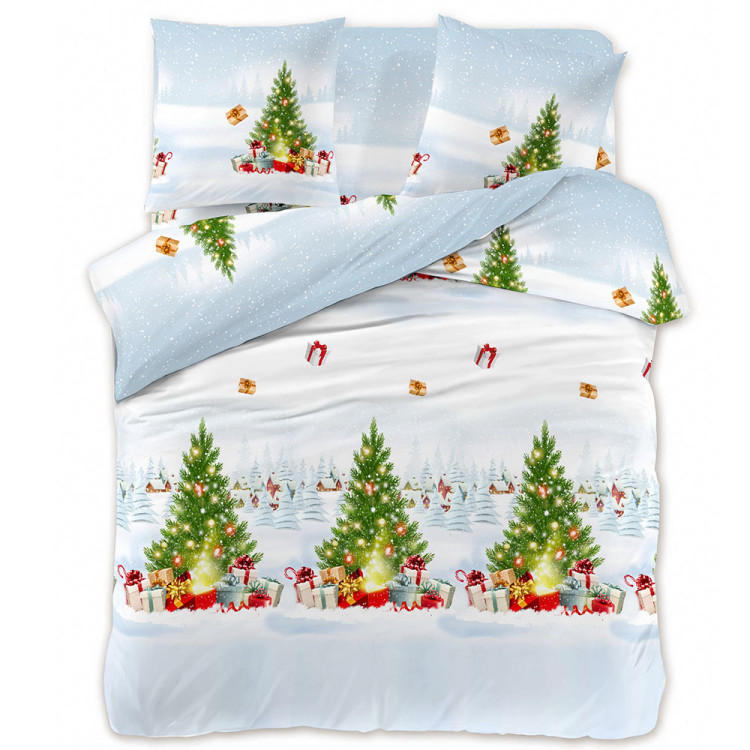 Pościel świąteczna 160x200 bawełna satynowa 3D Cotton World gruba 3 części 2417 choinki