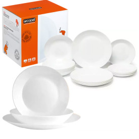 Serwis obiadowy Zelie Arcopal 18 elementów biały talerze dla 6 osób