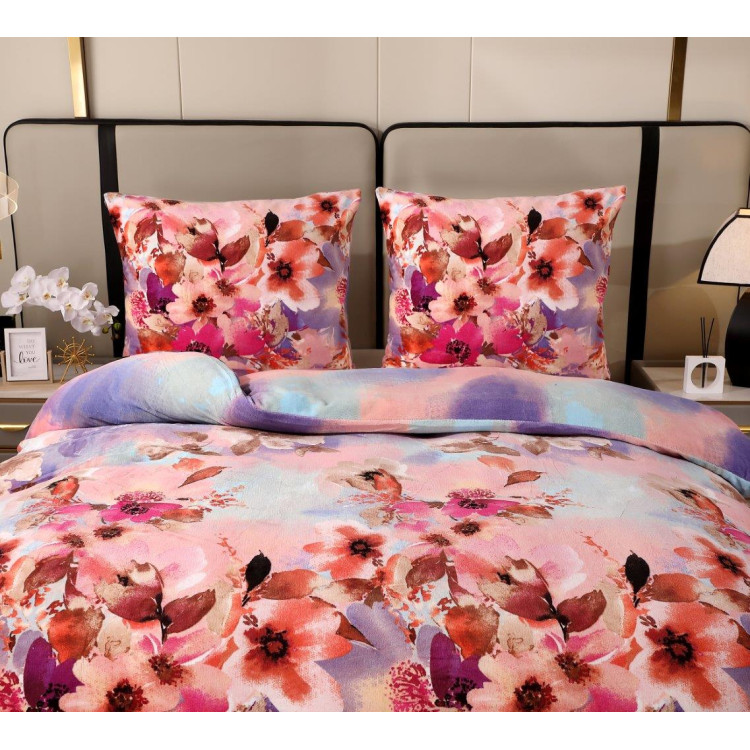 Pościel 160x200 mikrofibra "miś" Cotton World gruba 3 części 2564 różowe kwiaty