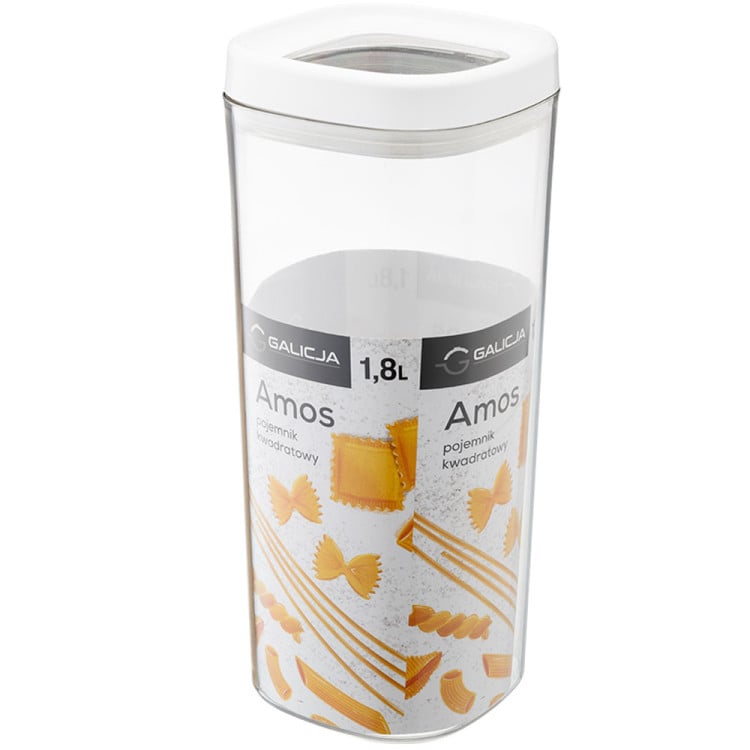 Pojemnik spożywczy 1800 ml przezroczysty z szczelną białą pokrywką Galicja Amos 29571