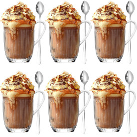 Szklanki do kawy herbaty z uchem 380 ml Florina Comet komplet 6 sztuk w zestawie z długimi łyżeczkami do latte