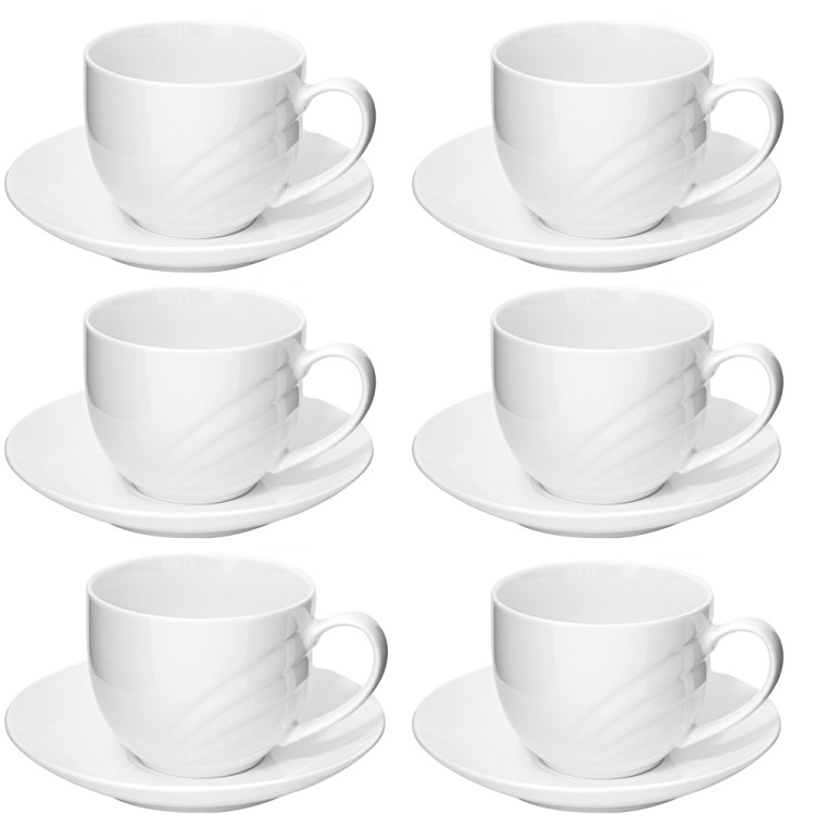 Serwis kawowy biały na 6 osób porcelana zestaw 6 filiżanek ze spodkami Tragar 34634