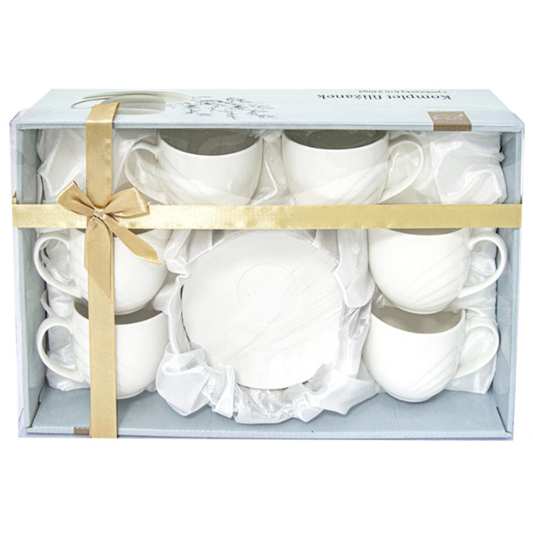 Serwis kawowy biały na 6 osób porcelana zestaw 6 filiżanek ze spodkami Tragar 34634