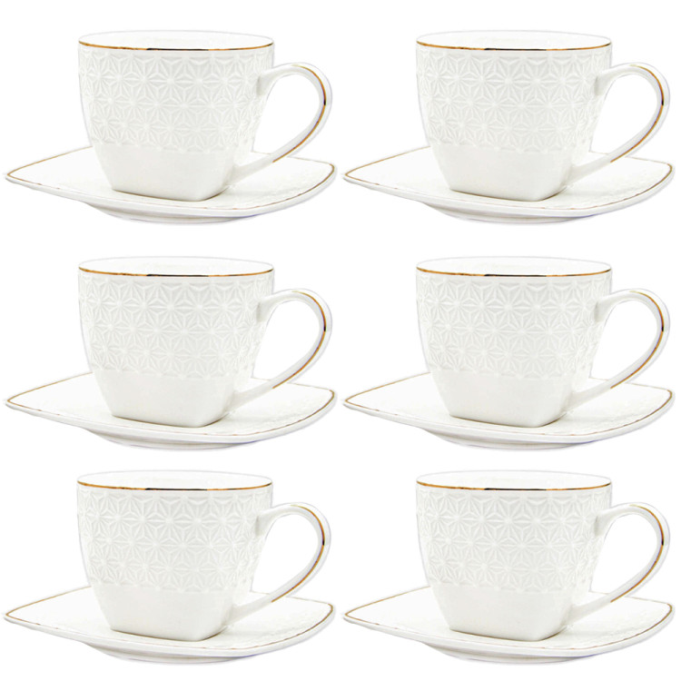 Serwis kawowy biały na 6 osób porcelana zestaw 6 filiżanek ze spodkami Tragar 38492