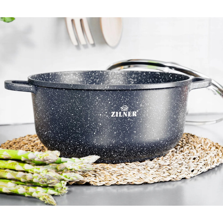 Garnki marmurowe czarne Zilner ZL 7320 zestaw 8 elementowy
