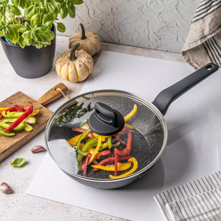 Patelnia głęboka marmurowa pokrywką średnia 24 cm Klausberg KB 7666 czarny marmurek