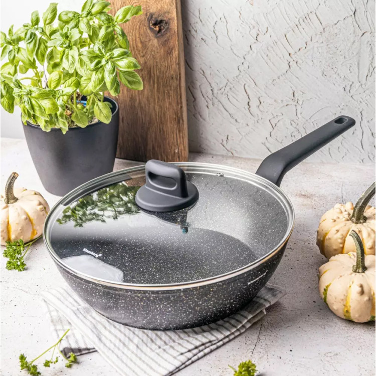 Patelnia głęboka marmurowa pokrywką duża 28 cm Klausberg KB 7667 czarny marmurek
