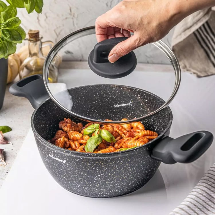 Garnek marmurkowy mały 2.3 l z pokrywką 20 cm Klausberg KB 7670 czarny marmurek indukcja gaz