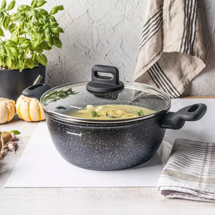 Garnek marmurkowy średni 3.8 l z pokrywką 24 cm Klausberg KB 7671 czarny marmurek indukcja gaz