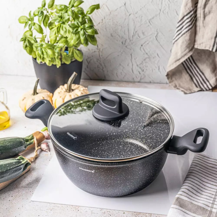 Garnek marmurkowy średni 3.8 l z pokrywką 24 cm Klausberg KB 7671 czarny marmurek indukcja gaz