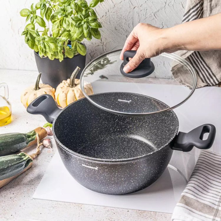 Garnek marmurkowy średni 3.8 l z pokrywką 24 cm Klausberg KB 7671 czarny marmurek indukcja gaz