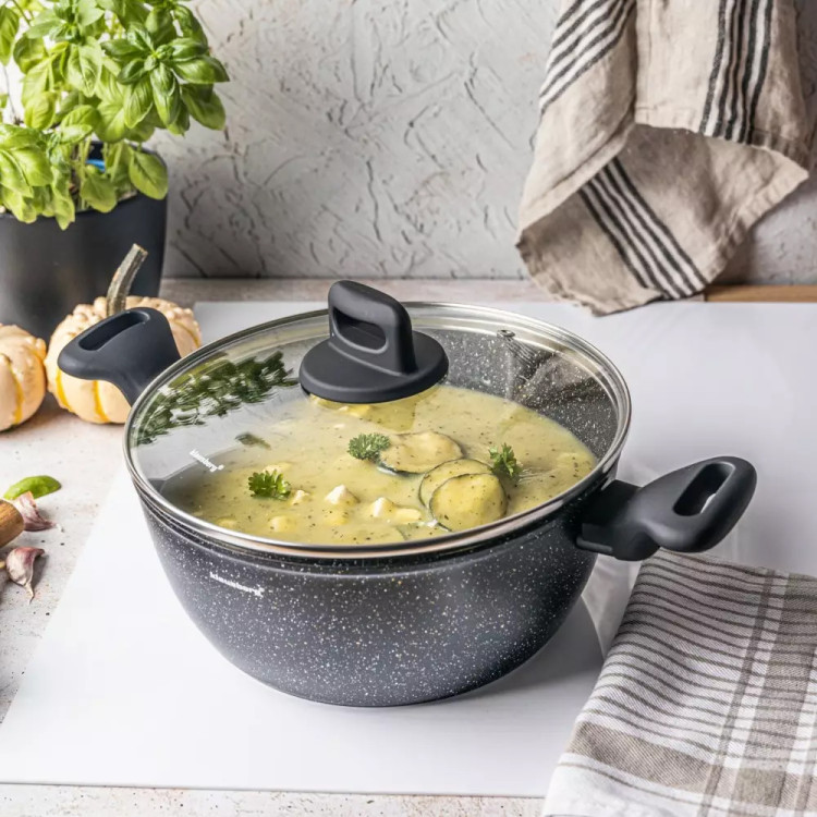 Garnek marmurkowy średni 3.8 l z pokrywką 24 cm Klausberg KB 7671 czarny marmurek indukcja gaz