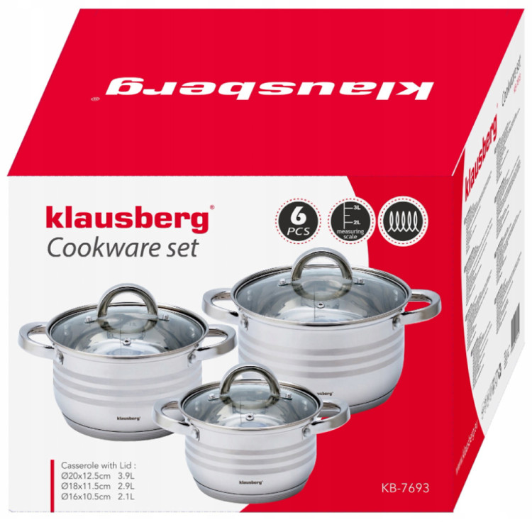 Garnki stalowe 2.1/2.9/3.9L zestaw 6 elementowy Klausberg KB 7693 indukcja