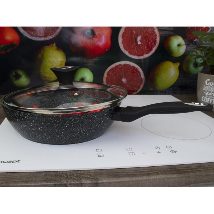 Patelnia głęboka z pokrywką 18 cm mała Krisberg KR 2676 powłoka marmurkowa indukcyjna gaz