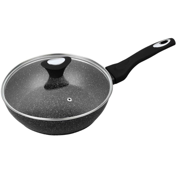 Patelnia głęboka z pokrywką 28 cm duża Krisberg KR 2681 powłoka marmurkowa indukcyjna gaz