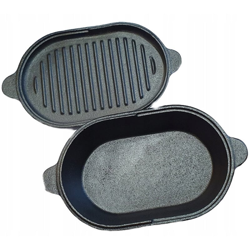 Brytfanna żeliwna z pokrywą grillową 28x16x8 cm Zilner ZL-3012 ciężki garnek żeliwny czarny