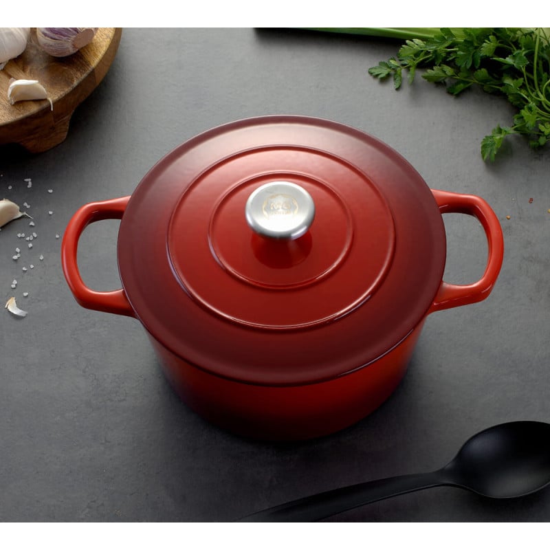 Garnek żeliwny emaliowany 2.5 L MG Home Infinito kociołek czerwony 20 cm