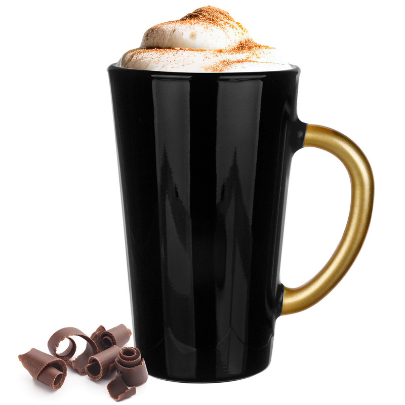 Szklanki czarne ze złotym uchem 300 ml Glasmark Iwo do herbaty kawy latte macchiato komplet 6 sztuk