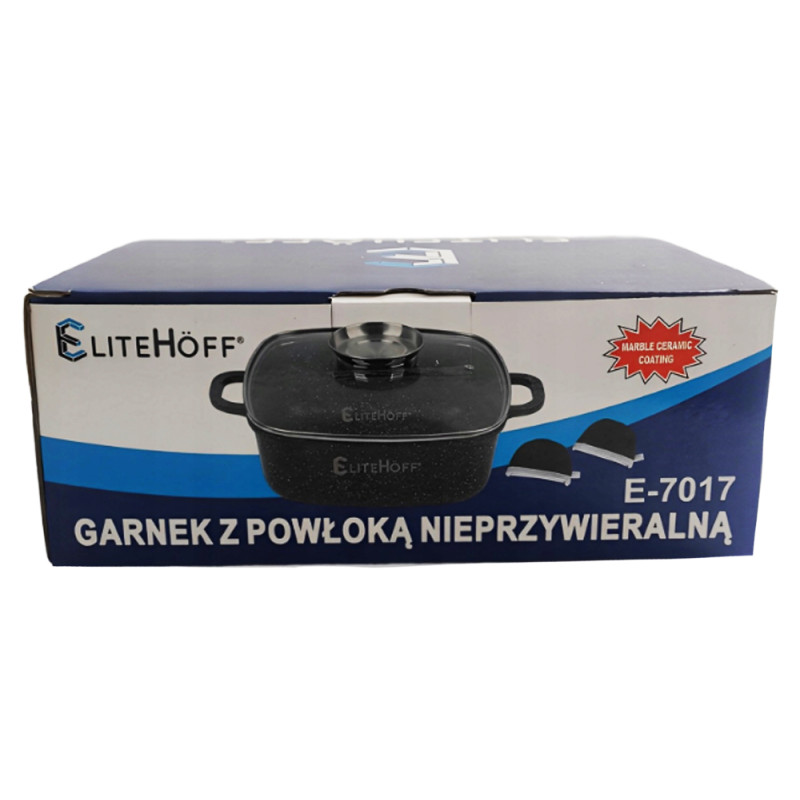 Garnek marmurowy 2.5 L mały brytfanna 20 cm Elitehoff E-7017 czarny marmurek