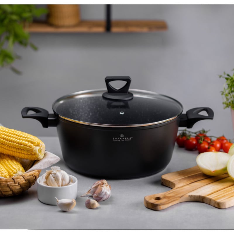 Garnek marmurowy 6.6 L z pokrywką Edenberg EB-7461 28x13 cm indukcję gaz